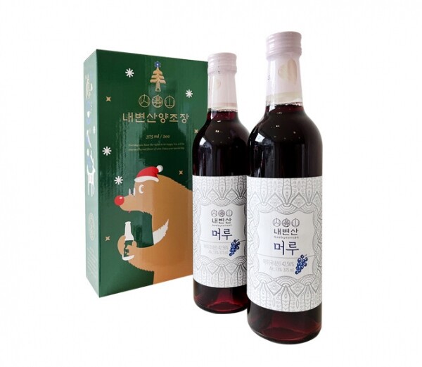 친환경 먹거리 다팜,내변산양조장 국산와인 참뽕 오디 레드 와인 크리스마스 겨울 에디션 선물세트 375ml X 2 (13도)